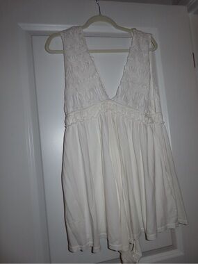 Anthropologie Cream Smocked V-Neck Babydoll romper